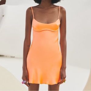 beautiful orange tangerine satin dress Sz m from Zara